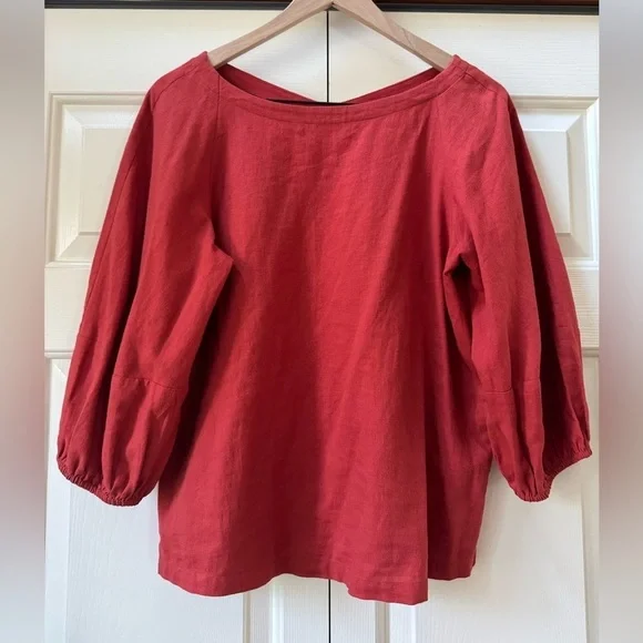 Loft Petites Linen Blend Puff Sleeve Blouse size Small Petite - Picture 2 of 8